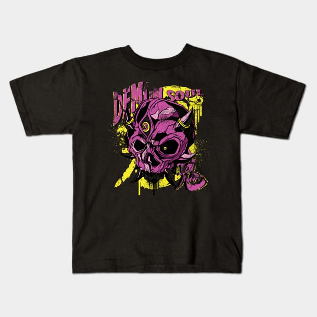 Japanese Demon Art Face Skull Devil Oni Harajuku Horror Kids T-Shirt by Kali Space